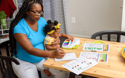 Mom with child on lap meal planning